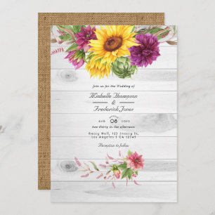 Invitation Sun & Burgundy Plum Floral Rustic QR Code Mariage