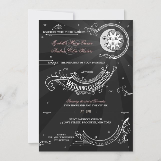 Invitation Sun et amour de lune - mariage de Classique-cru (Devant)