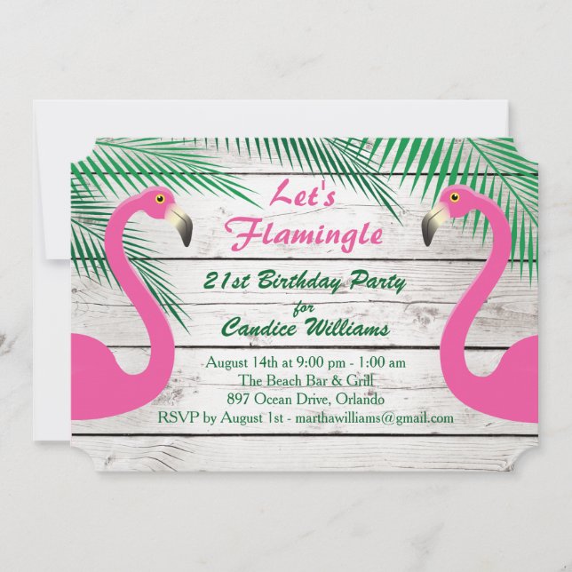 Invitation Sun Kissed Flamingle 21e fête d'anniversaire (Devant)