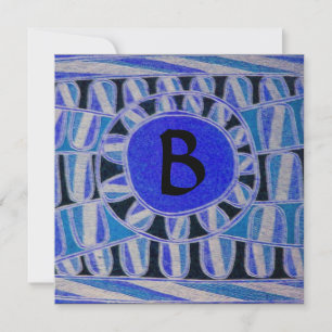 Invitation SUN SOLAIRE ÉNERGIE MONOGRAM Aqua Bleu Noir Abstra