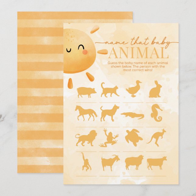 Invitation Sun Sunshine Nom que bébé animal douche jeu (Devant / Derrière)