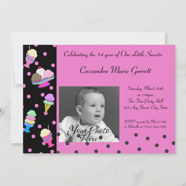 Invitation Sundae Shoppe / Photo Anniversaire (Devant)