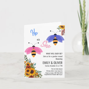 Invitation Sunflowe abeille oiseau garçon ou fille sexe révél