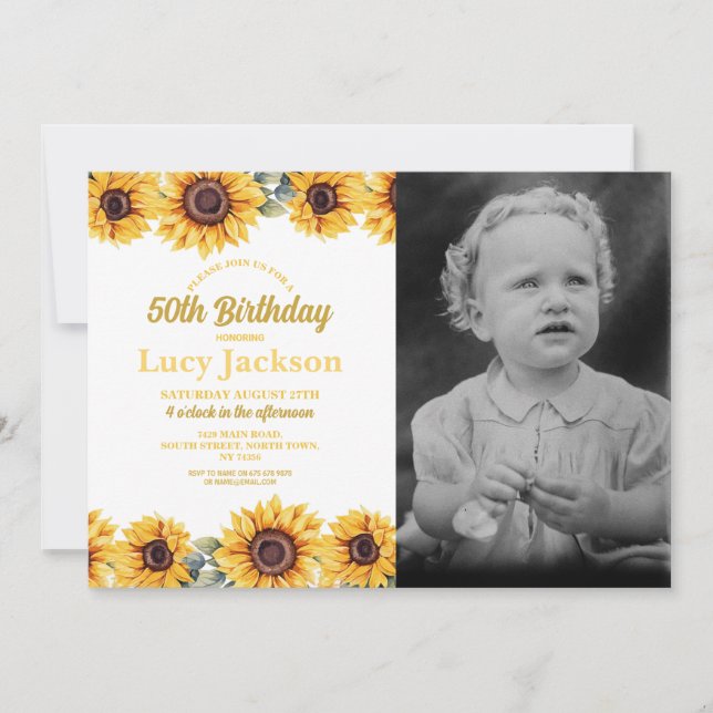 Invitation Sunflower Anniversaire 50ème Floral Photo Femmes (Devant)
