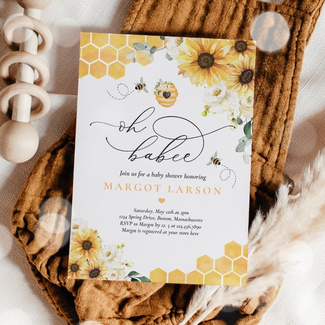 Invitation Sunflower Bee Baby shower Oh Babee Baby shower (Créateur téléchargé)