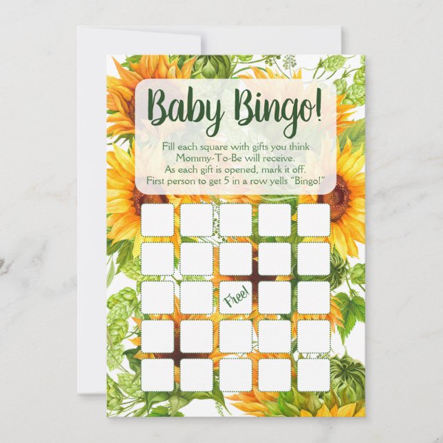 Invitation Sunflower Bingo Jeu de douche de bingo (Devant)