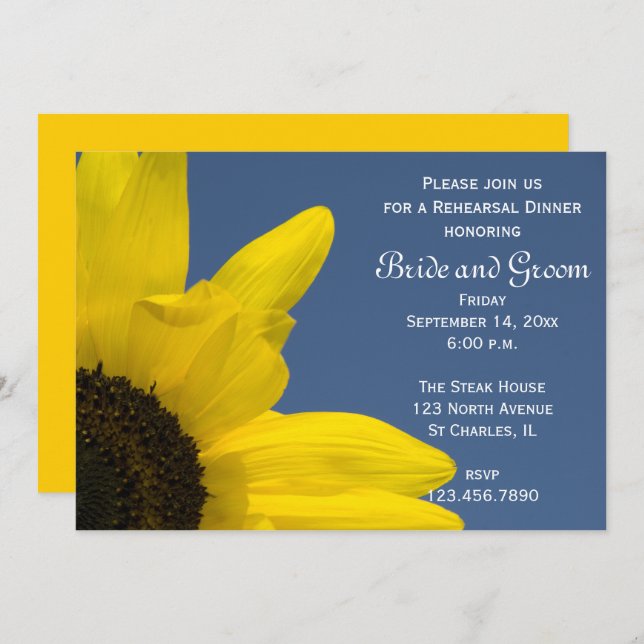 Invitation Sunflower Blue Sky Mariage Dîner de répétition Inv (Devant / Derrière)