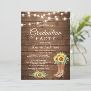 Invitation Sunflower Boots String Lights Graduation Party