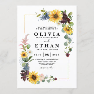 Invitation Sunflower Bourgogne Rose Blue Russe