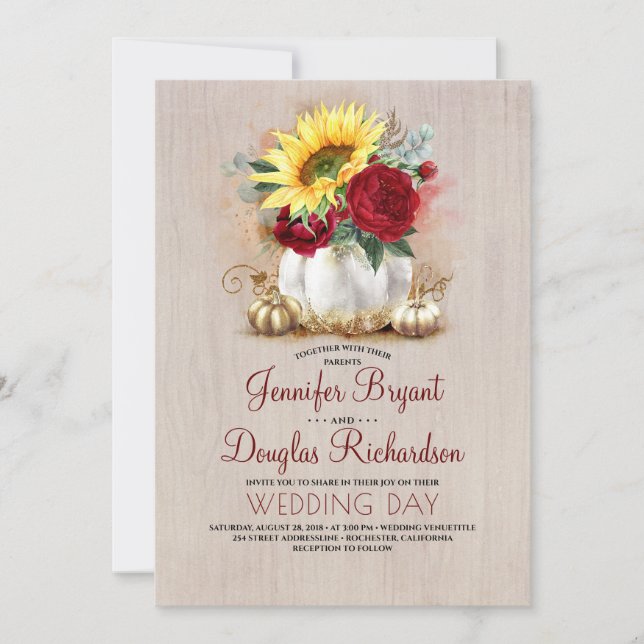 Invitation Sunflower Bourgogne Rose Mariage de automne Citrou (Devant)