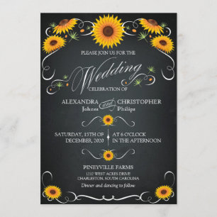 Invitation Sunflower Chalkboard Floral Vintage Bold Mariage