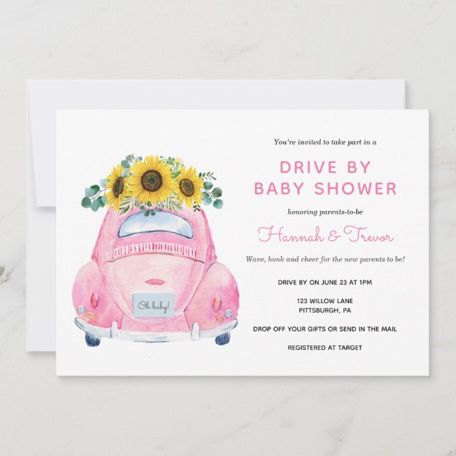 Invitation Sunflower Drive By Baby Girl Douche (Devant)