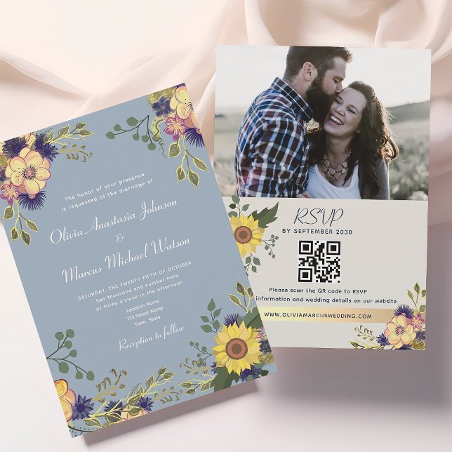 Invitation Sunflower Dusty Mariage QR Code (Créateur téléchargé)