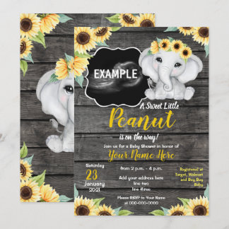 Invitation Sunflower Elephant Ultrasound Baby shower Invi