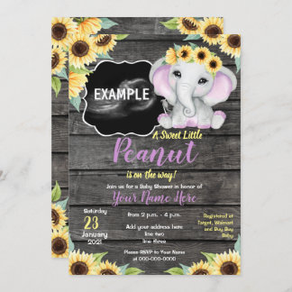 Invitation Sunflower Elephant Ultrasound Baby shower violet