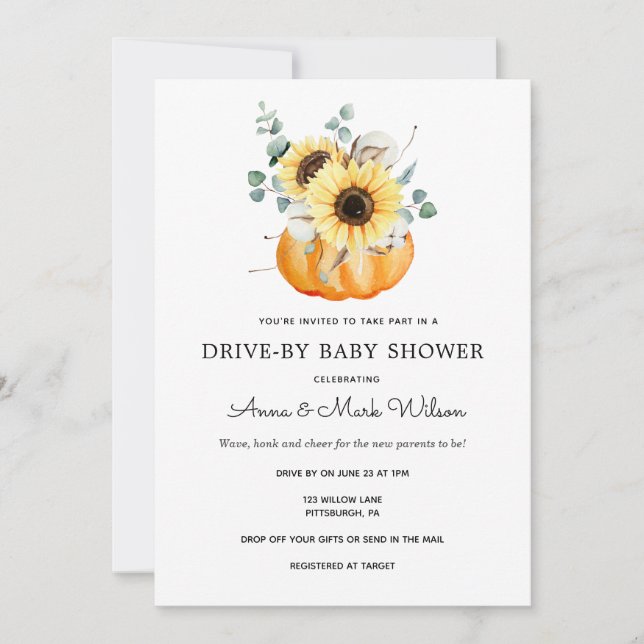Invitation Sunflower en Citrouille Automne Drive par Baby sho (Devant)