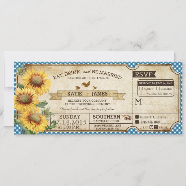 Invitation Sunflower En vichy Check Country Pique-nique Maria (Devant)