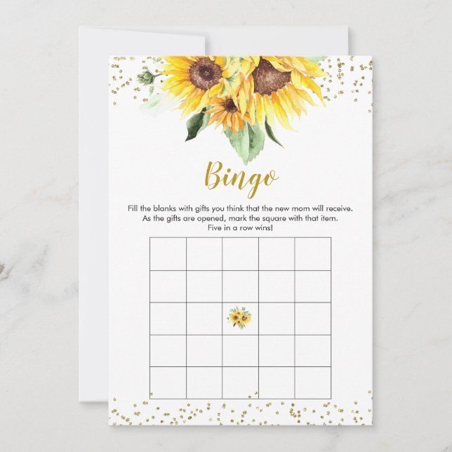 Invitation Sunflower est sur le chemin Baby shower Bingo Game (Devant)