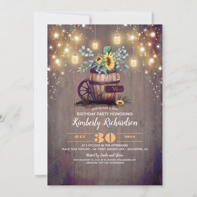 Invitation Sunflower et Mason Jar illuminent l'Anniversaire r (Devant)