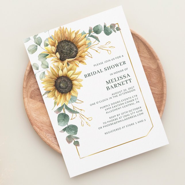 Invitation Sunflower Eucalyptus Bloom Fête des mariées botani (Floral Sunflower Eucalyptus Watercolor Bridal Shower Invitation)