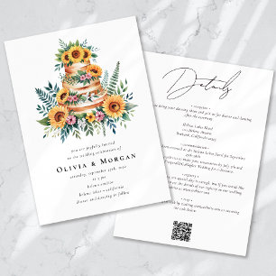 Invitation Sunflower Eucalyptus Cake QR Code Mariage