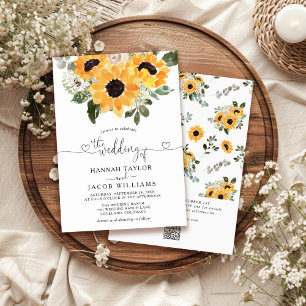 Invitation Sunflower Eucalyptus QR Code RSVP Mariage
