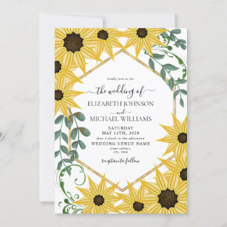 Invitation Sunflower Eucalyptus Watercolor Yellow Floral