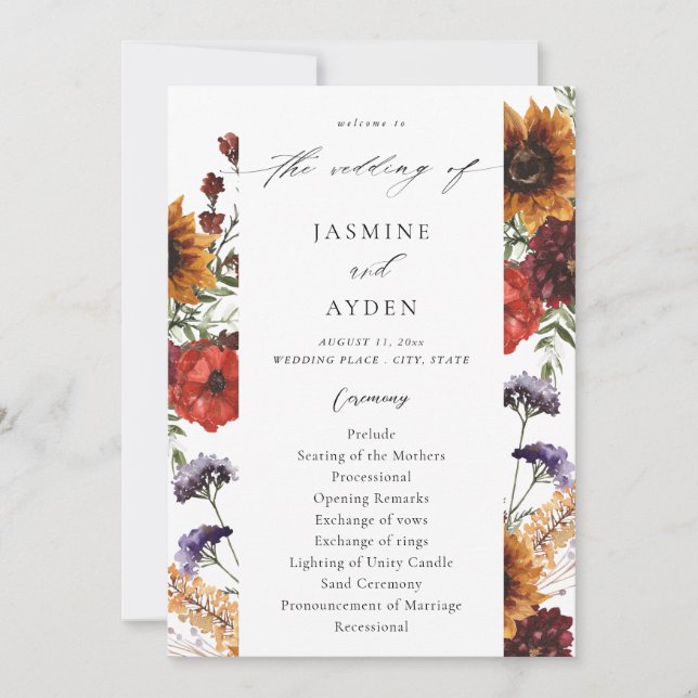 Invitation Sunflower & Fleur sauvage Floral Wedding Program (Devant)