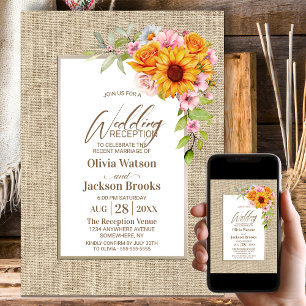 Invitation Sunflower Floral Burlap Wedding Reception