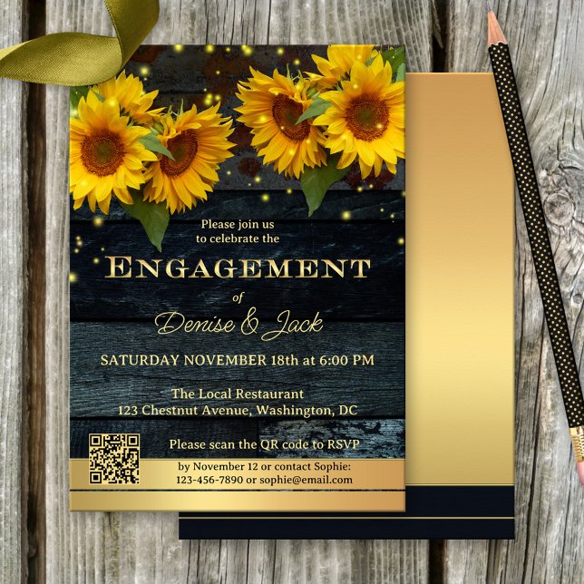 Invitation Sunflower Gold Green Rustic Fiançailles (Créateur téléchargé)