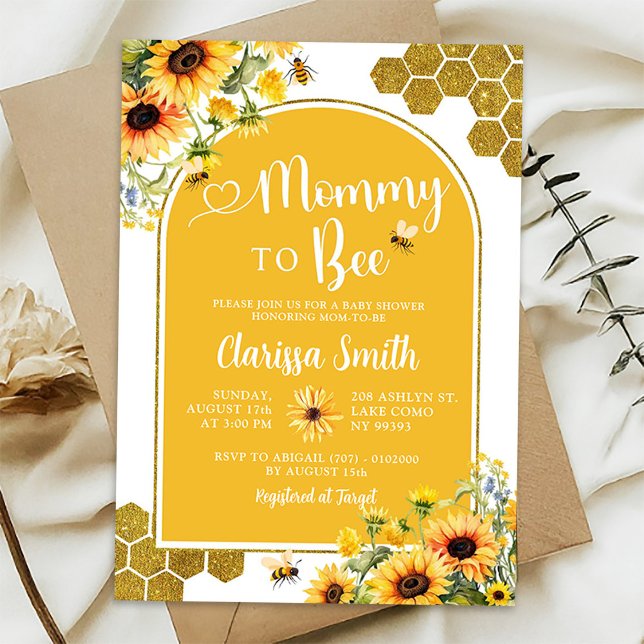 Invitation Sunflower Gold Mommy to Bee Baby shower (Créateur téléchargé)