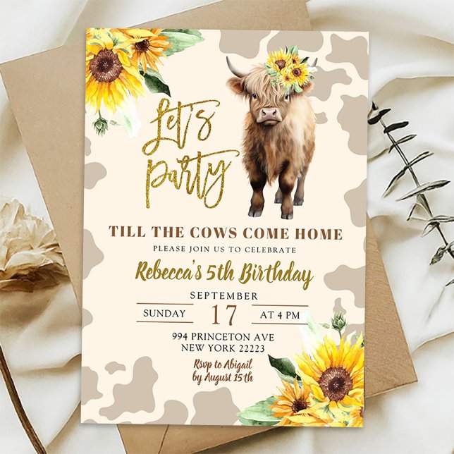 Invitation Sunflower Highland Cow Farm Girls Anniversaire (Créateur téléchargé)