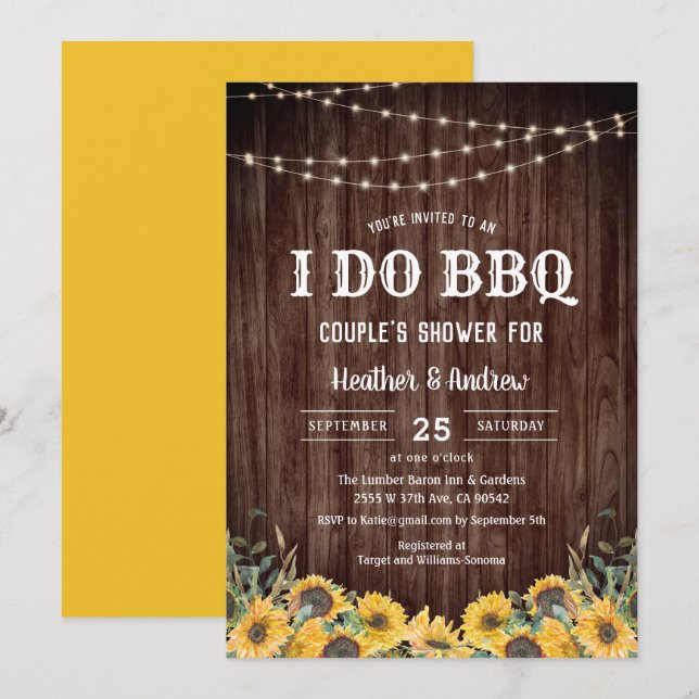 Invitation Sunflower I Do BBQ Couple Fiançailles de douche (Devant / Derrière)