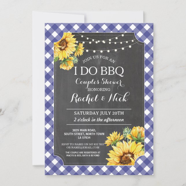 Invitation Sunflower I DO BBQ Couples En vichy douche (Devant)