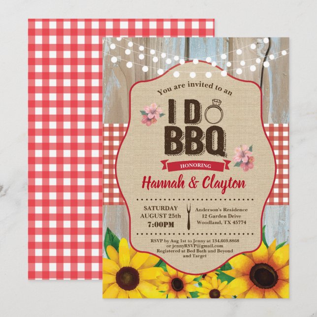 Invitation Sunflower I do BBQ invitation. Partie d'engagement (Devant / Derrière)