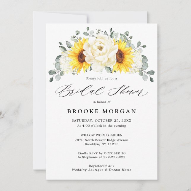 Invitation Sunflower Ivory Peony Pastel Fête des mariées flor (Devant)