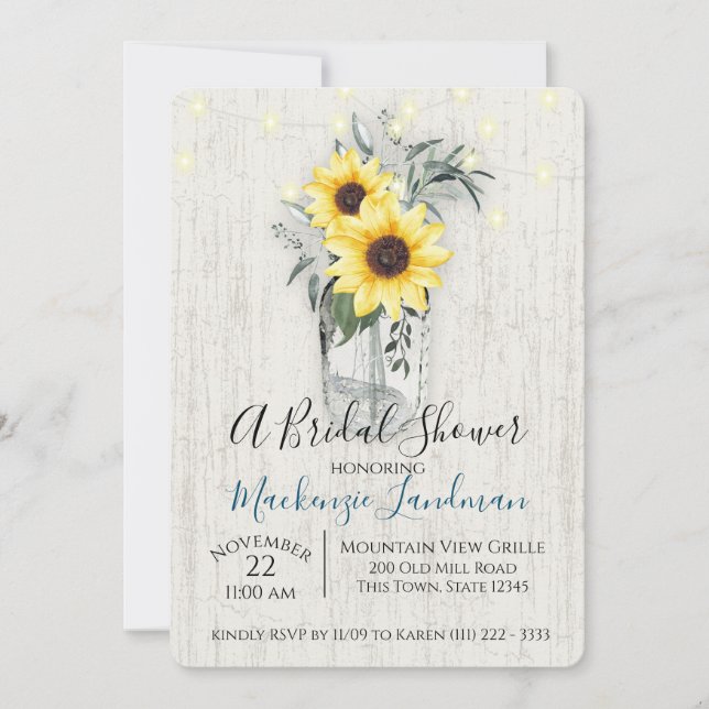 Invitation Sunflower Jar et String Lights Russe Mariage (Devant)