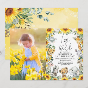 Invitation Sunflower Jungle Safari Deux photos d'anniversaire