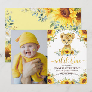 Invitation Sunflower Lion Cub Wild Un 1er anniversaire Photo