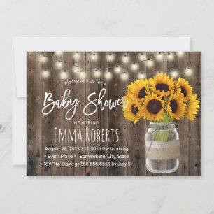 Invitation Sunflower Mason Jar Baby shower rustique en bois