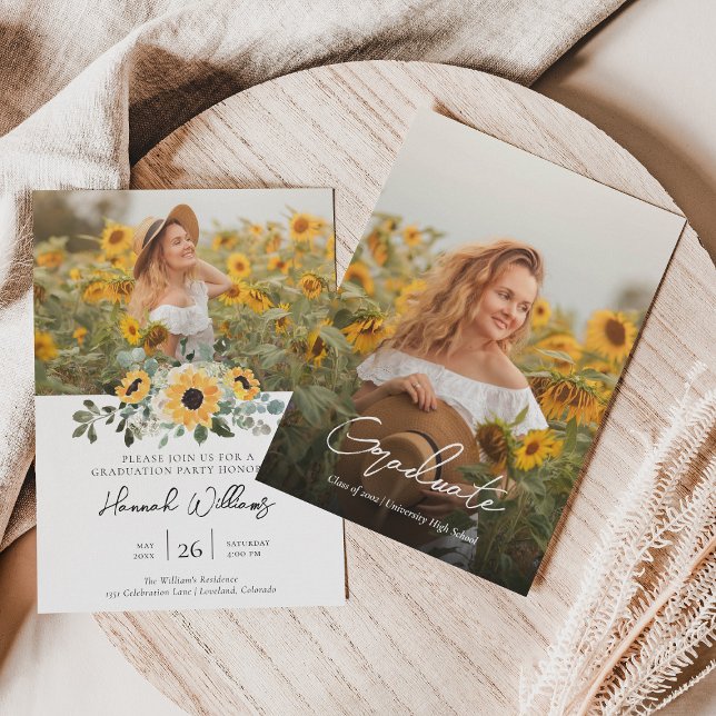 Invitation Sunflower Modern Photo Graduation Party (Créateur téléchargé)
