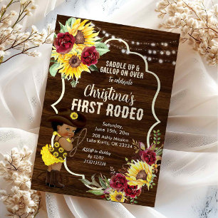 Invitation Sunflower Rose Cowgirl Premier Rodéo Anniversaire
