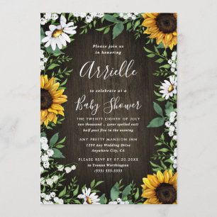Invitation Sunflower Rustic Country Floral Baby shower d'auto