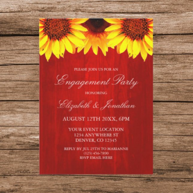 Invitation Sunflower Rustic Wood Engagement Party (Créateur téléchargé)