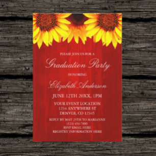 Invitation Sunflower Rustic Wood Graduation Party