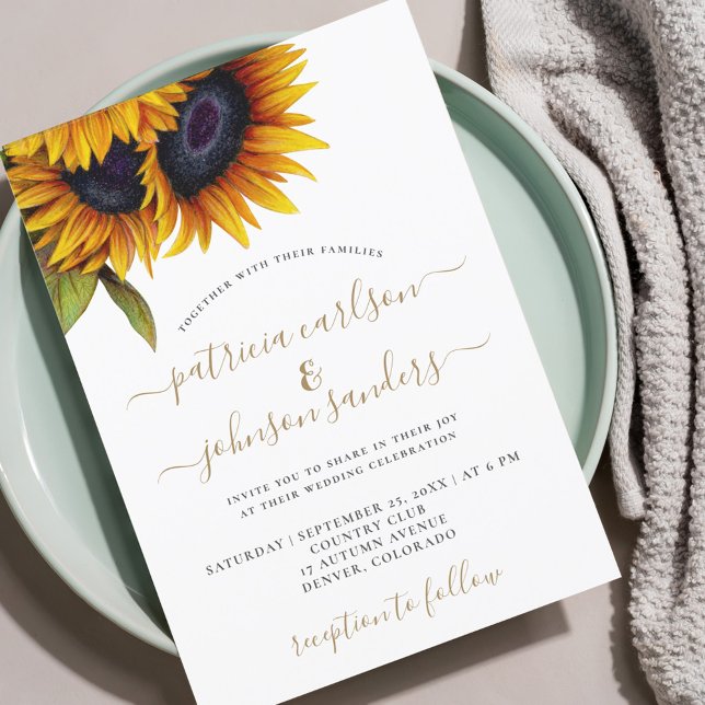 Invitation Sunflower rustique élégant script or mariage (Créateur téléchargé)