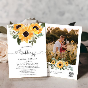 Invitation Sunflower Sage Greenery QR Code RSVP Mariage