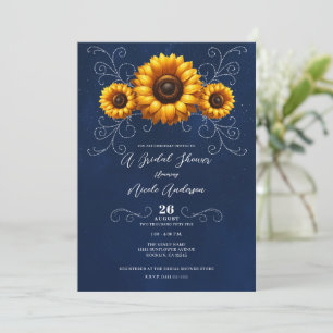 Invitation Sunflower Sparkle Blue Rustic Glam Fête des mariée