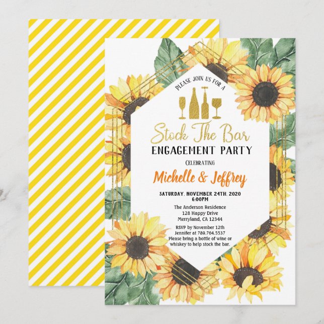 Invitation Sunflower Stock The Bar Engagement Party (Devant / Derrière)