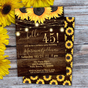 Invitation Sunflower String Lights 45th Birthday Party Invit